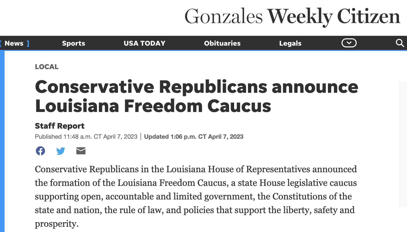 Conservative Republicans Announce Louisiana Freedom Caucus
