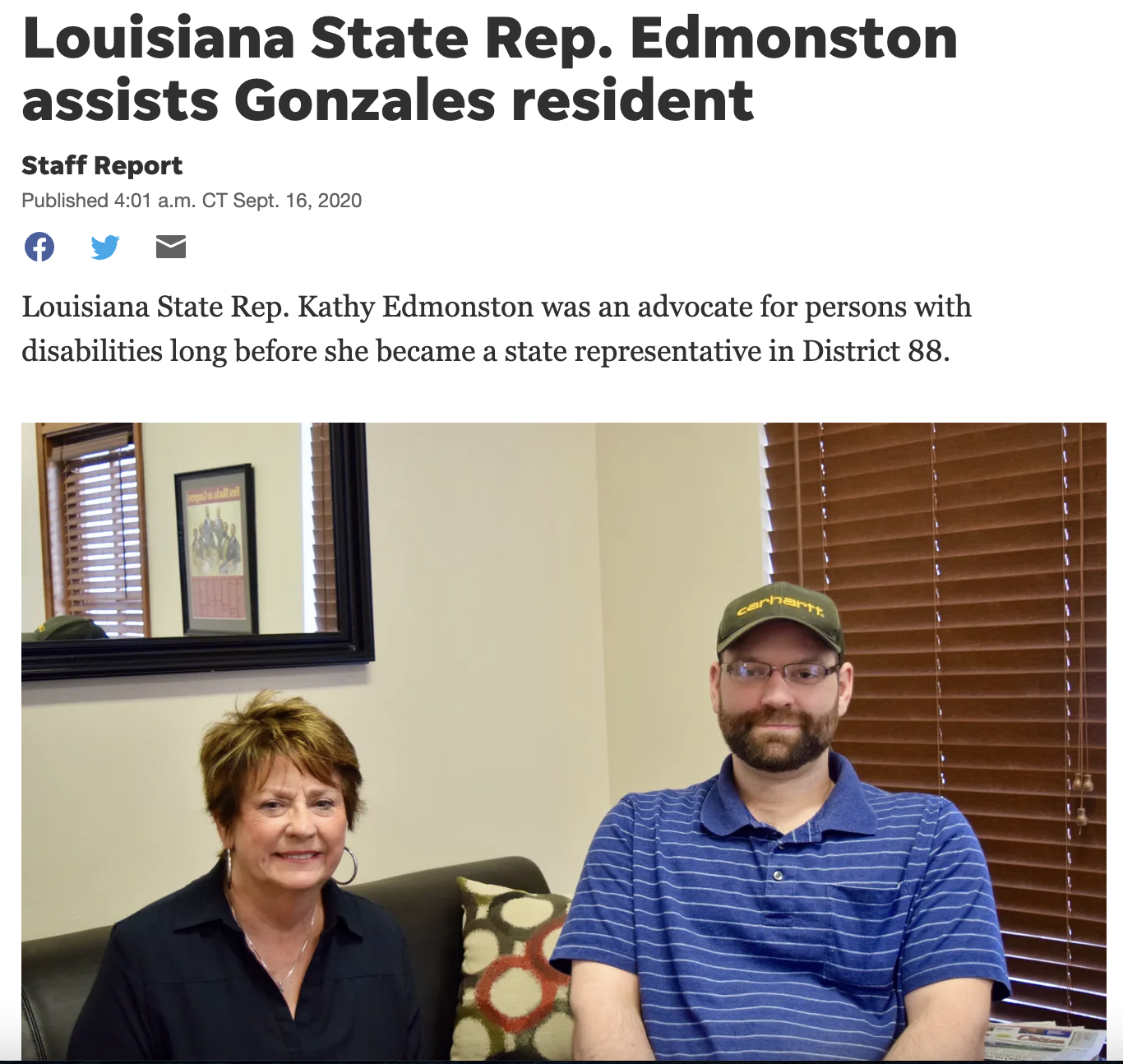 Louisiana State Rep. Edmonston Assists Gonzales Resident